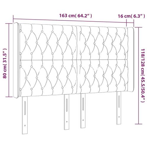 Sengegavl med LED-lys 163x16x118/128 cm stof lysegrå