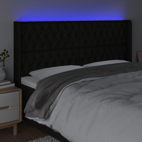 Sengegavl med LED-lys 183x16x118/128 cm stof sort