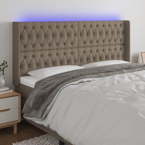 Sengegavl med LED-lys 183x16x118/128 cm stof gråbrun