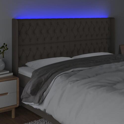Sengegavl med LED-lys 183x16x118/128 cm stof gråbrun