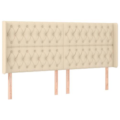 Sengegavl med LED-lys 183x16x118/128 cm stof cremefarvet