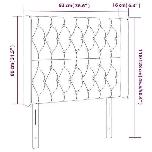 Sengegavl med LED-lys 93x16x118/128 cm fløjl lysegrå