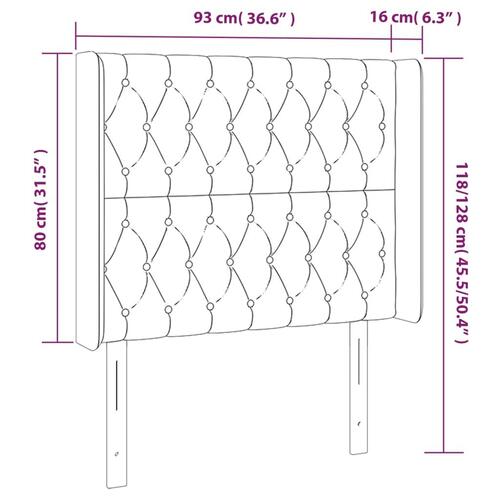 Sengegavl med LED-lys 93x16x118/128 cm fløjl mørkegrå