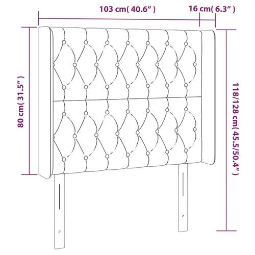 Sengegavl med LED-lys 103x16x118/128 cm fløjl mørkegrå