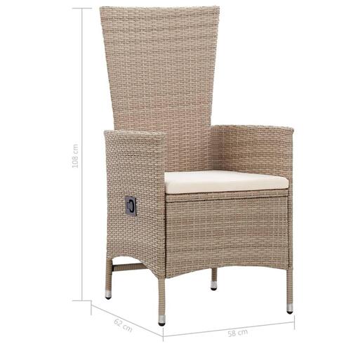 Udendørs spisebordssæt 9 dele med hynder polyrattan beige