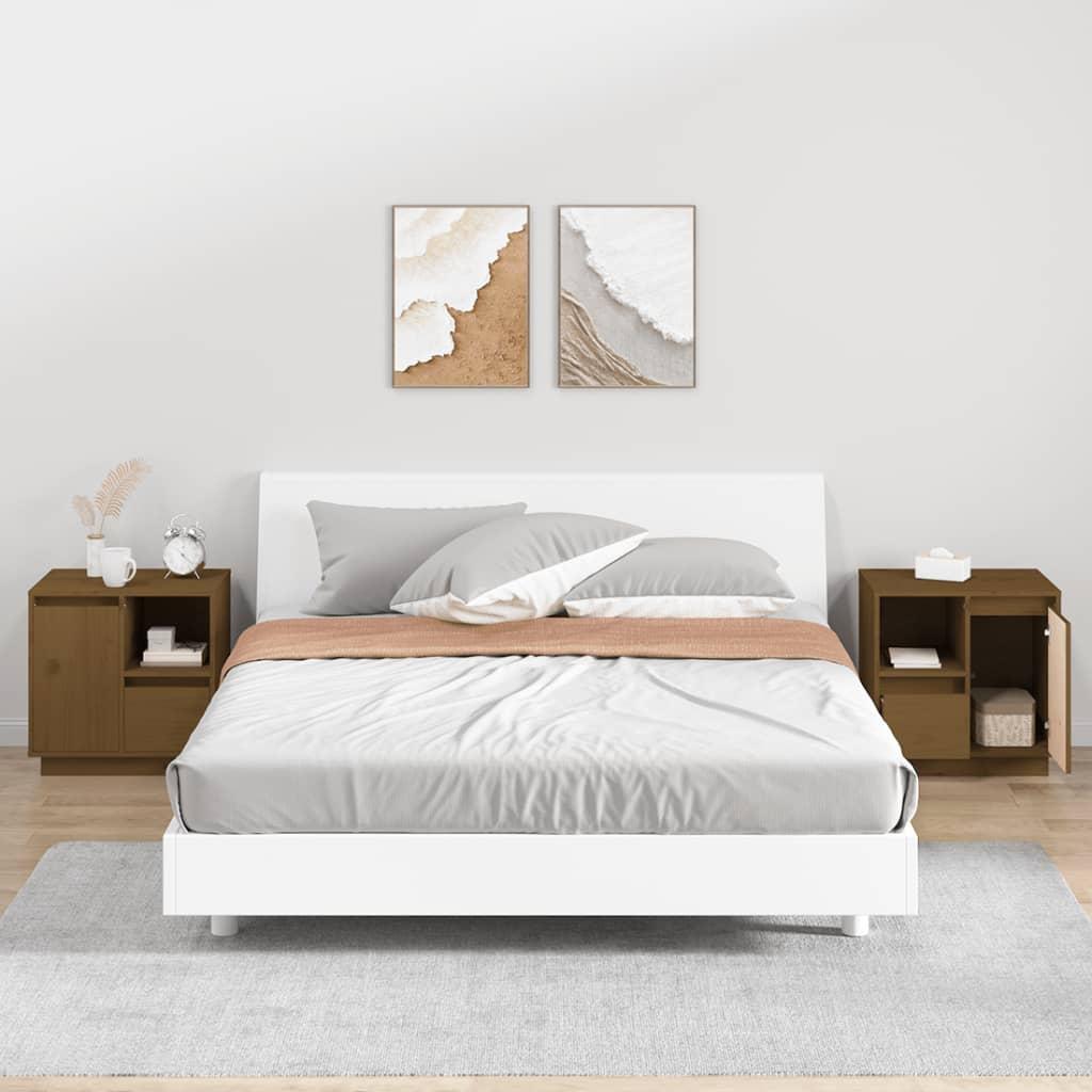 Sengeborde 2 stk. 50x34x50 cm massivt fyrretræ gyldenbrun
