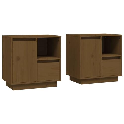 Sengeborde 2 stk. 50x34x50 cm massivt fyrretræ gyldenbrun