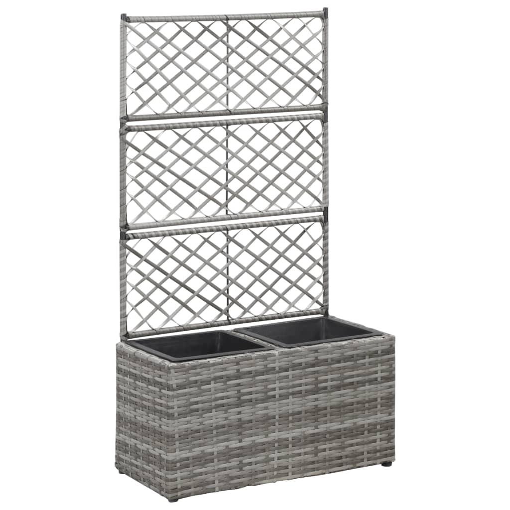 Espalier med plantekasse 2 krukker 58x30x107 polyrattan grå