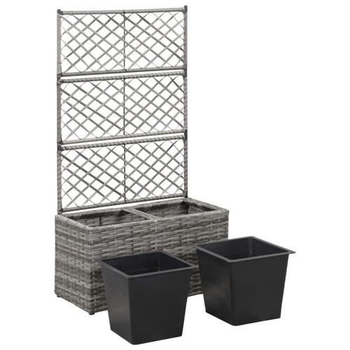 Espalier med plantekasse 2 krukker 58x30x107 polyrattan grå