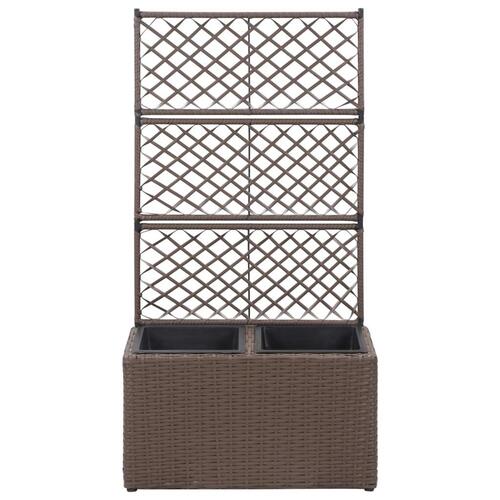Espalier med plantekasse 2 krukker 58x30x107 polyrattan brun