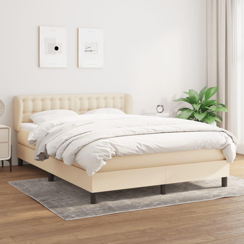 Kontinentalseng med madras 140x190 cm - stof, cremefarvet