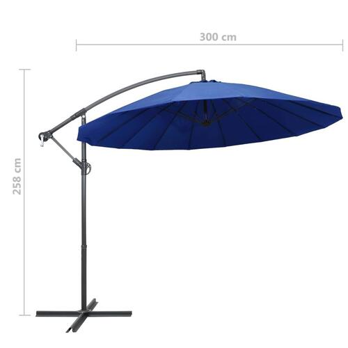 Hængende parasol 3 m aluminiumsstang blå