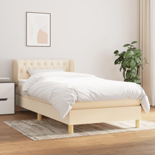 Kontinentalseng med madras 90×190 cm - stof, cremefarvet
