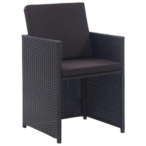 Udendørs spisebordssæt 5 dele med hynder polyrattan sort