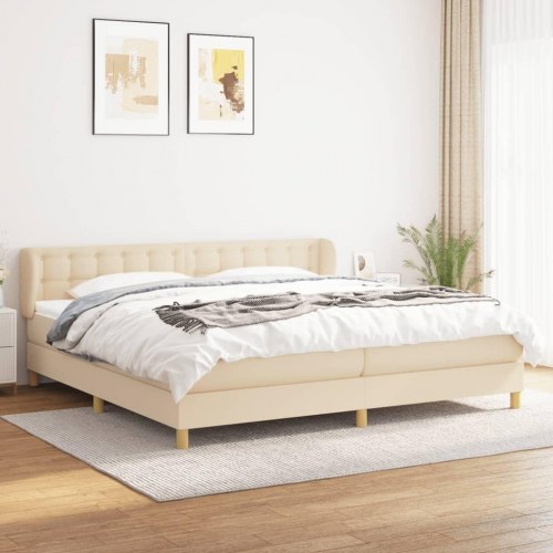Kontinentalseng med madras 200x200 cm - stof, cremefarvet