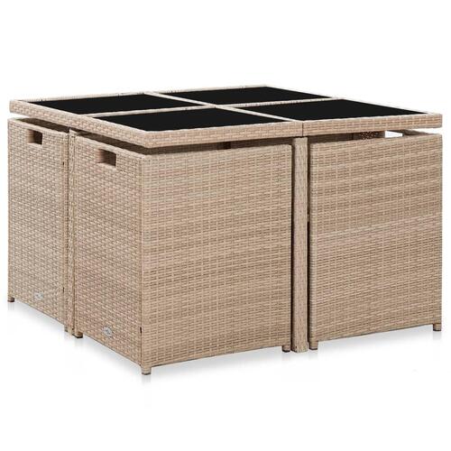 Udendørs spisebordssæt 5 dele med hynder polyrattan beige