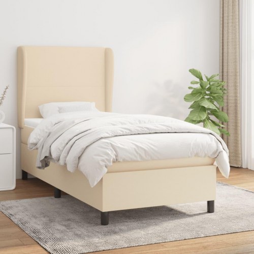 Kontinentalseng med madras 90×190 cm - stof, cremefarvet