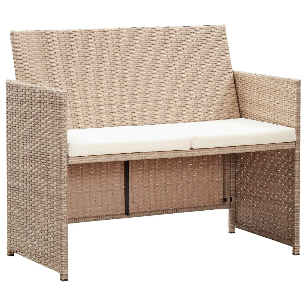 2-personers havesofa med hynder polyrattan beige