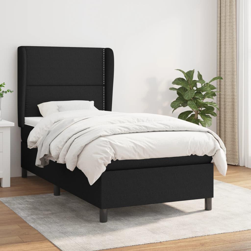 Kontinentalseng med madras 90x200 cm - stof, sort