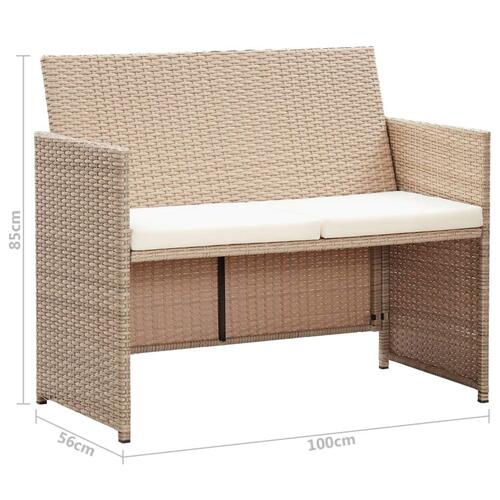 2-personers havesofa med hynder polyrattan beige