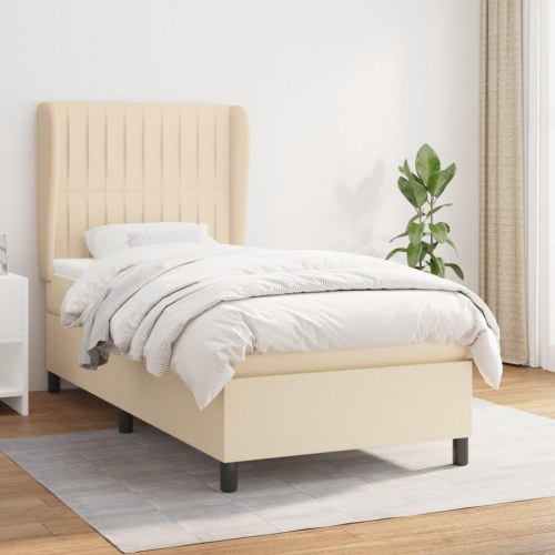 Kontinentalseng med madras 80×200 cm - stof, cremefarvet