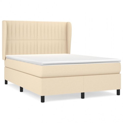 Kontinentalseng med madras 140x190 cm - stof, cremefarvet