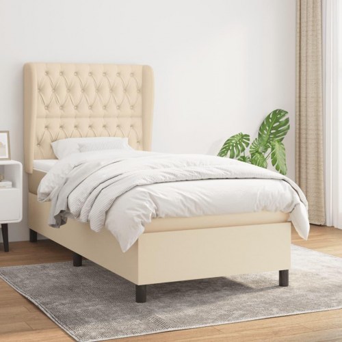 Kontinentalseng med madras 90x190 cm - stof, cremefarvet