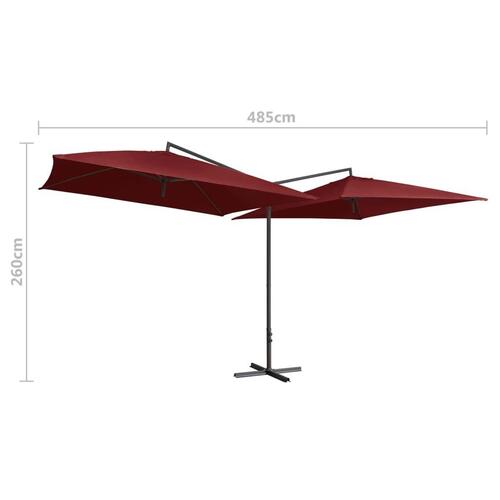 Dobbelt parasol med stålstang 250x250 cm bordeauxfarvet