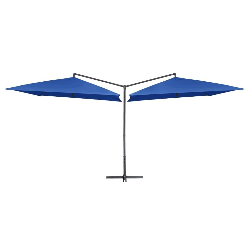 Dobbelt parasol med stålstang 250x250 cm azurblå