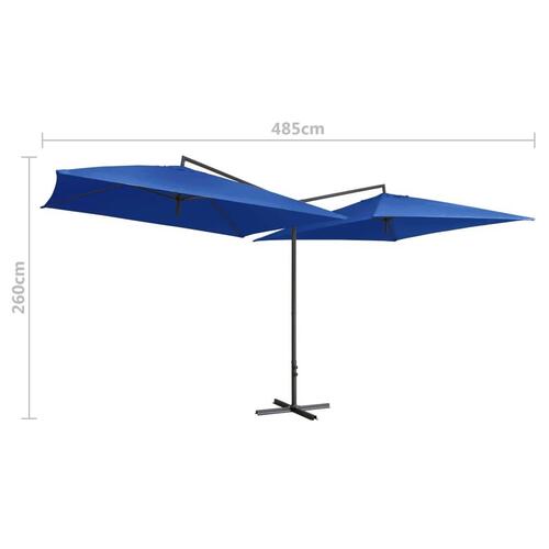 Dobbelt parasol med stålstang 250x250 cm azurblå