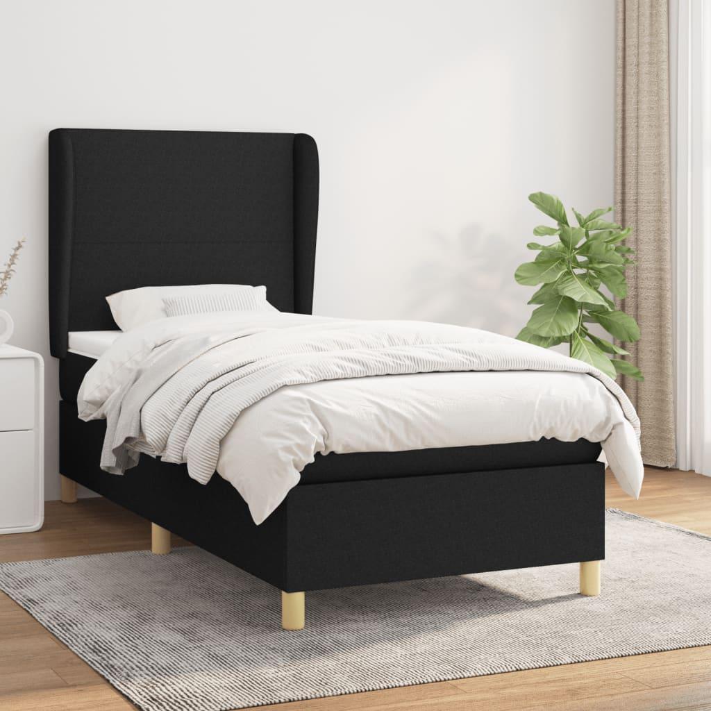 Kontinentalseng 90x200 cm med madras - stof, sort