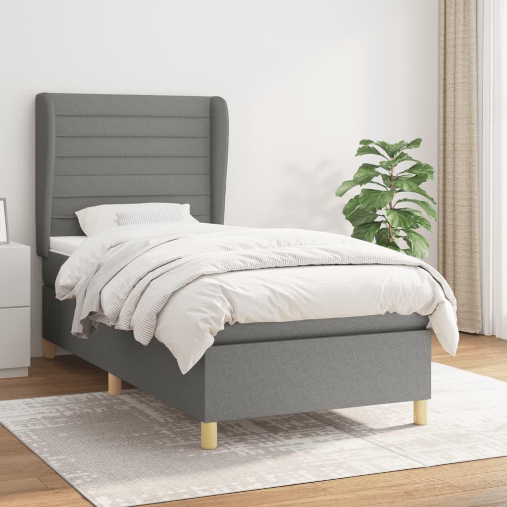 Kontinentalseng med madras 90x200 cm - stof, mørkegrå billede
