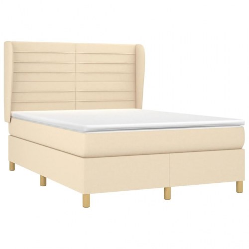 Kontinentalseng med madras 140x190 cm - stof, cremefarvet