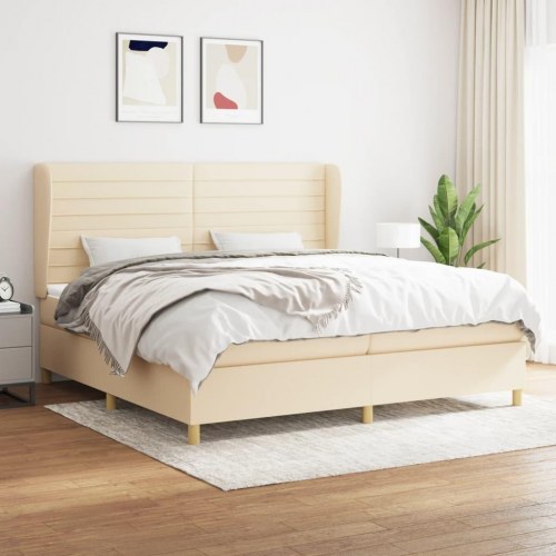 Kontinentalseng med madras 200×200 cm - stof, cremefarvet