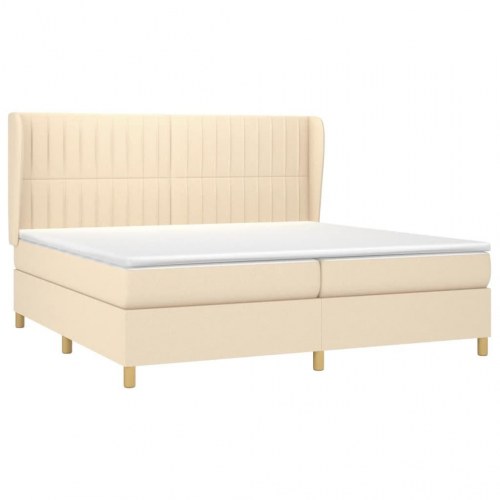Kontinentalseng med madras 200x200 cm - stof, cremefarvet