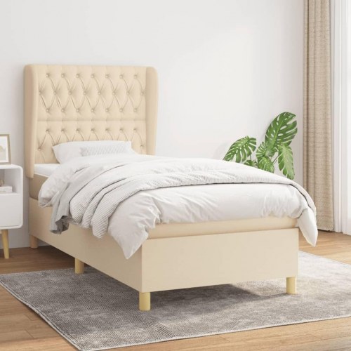 Kontinentalseng med madras 90×190 cm - stof, cremefarvet