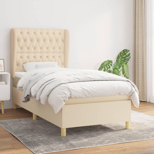 Kontinentalseng med madras 100×200 cm - stof, cremefarvet