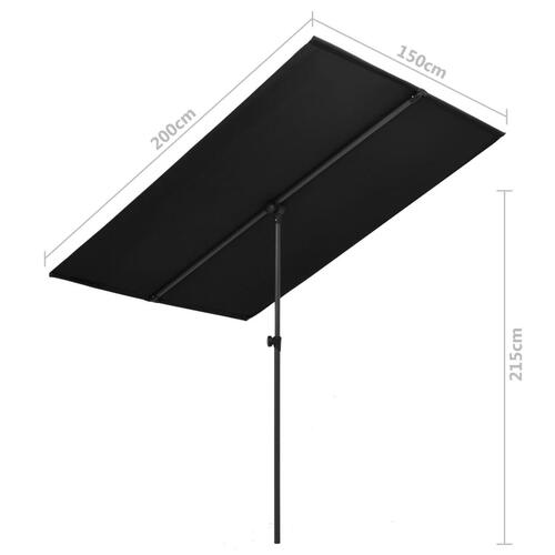 Parasol med aluminiumstang 2x1,5 m sort