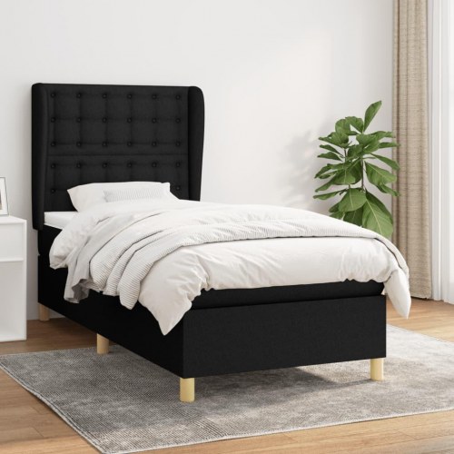 Kontinentalseng med madras 90×200 cm - stof, sort