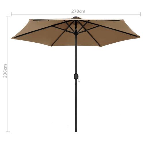 Parasol med LED-lys og aluminiumsstang 270 cm gråbrun