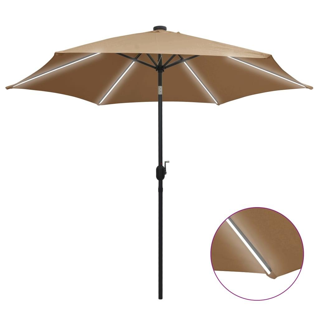 Parasol med LED-lys og aluminiumsstang 300 cm gråbrun