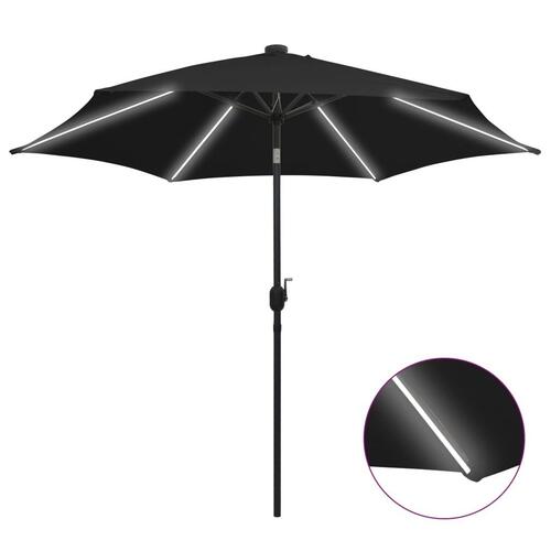 Parasol med LED-lys og aluminiumsstang 300 cm sort