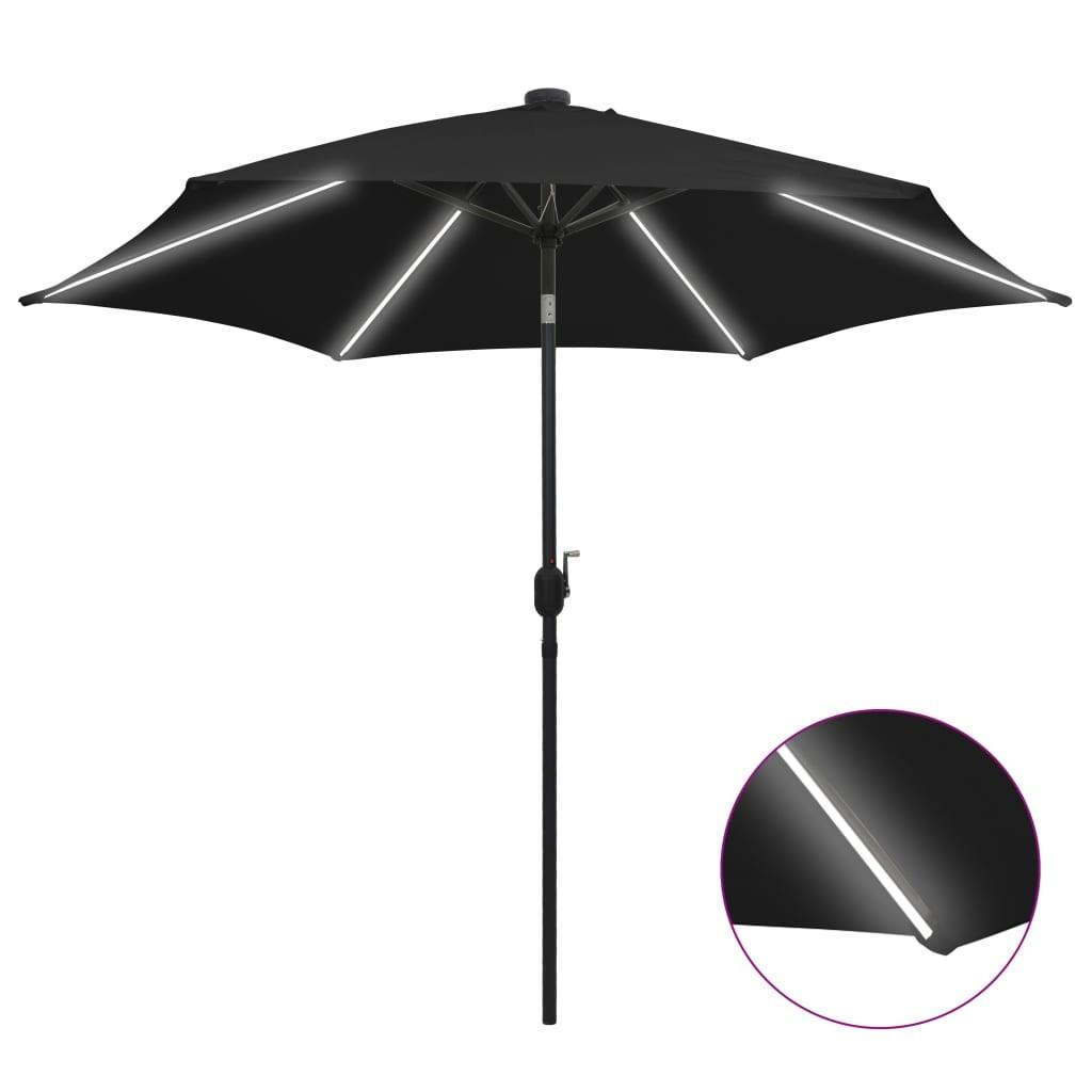 Parasol med LED-lys og aluminiumsstang 300 cm sort