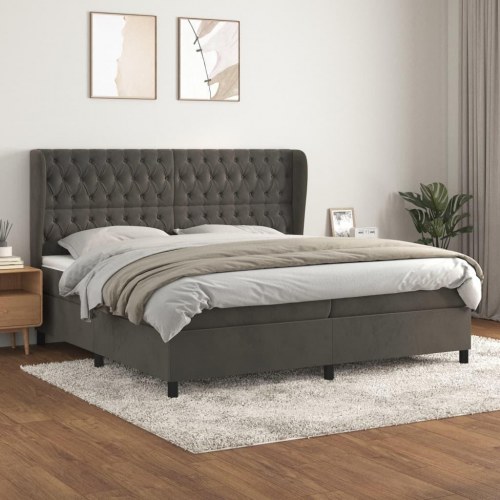 Kontinentalseng med madras 200x200 cm - fløjl, mørkegrå