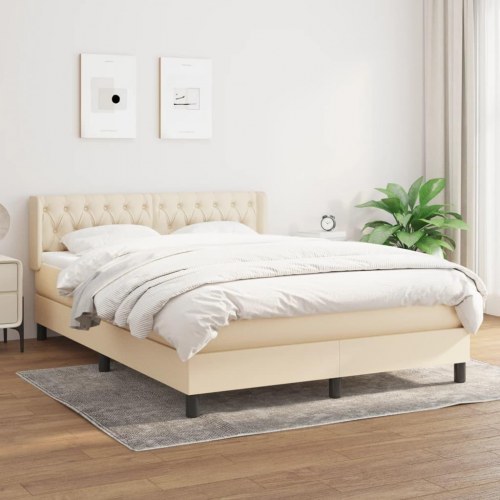 Kontinentalseng med madras 140x200 cm - stof, cremefarvet