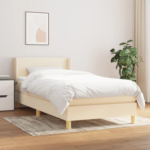 Kontinentalseng med madras 80x200 cm - stof, cremefarvet