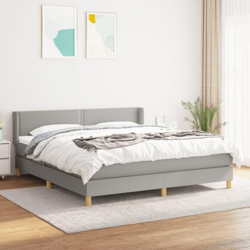 Kontinentalseng 180x200 cm - stof, lysegrå med justerbar sengegavl