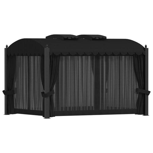 Pavillon med gardiner 3x4 m stål antracitgrå