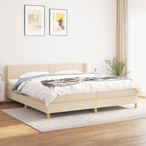 Kontinentalseng med madras 200x200 cm stof cremefarvet