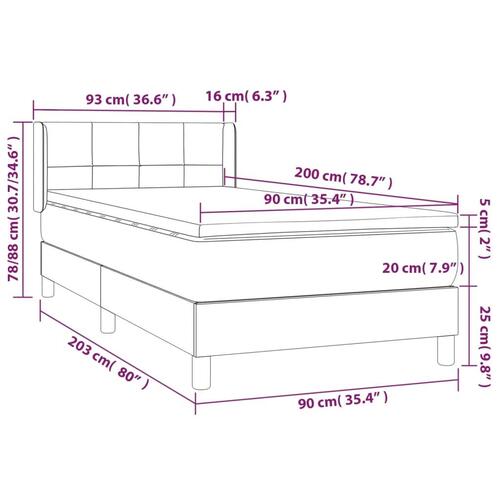 Kontinentalseng med madras 90x200 cm stof mørkegrå